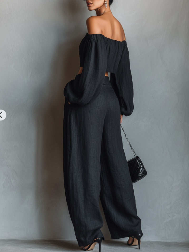 Aisha | Set med axelbandslös topp och vida byxor