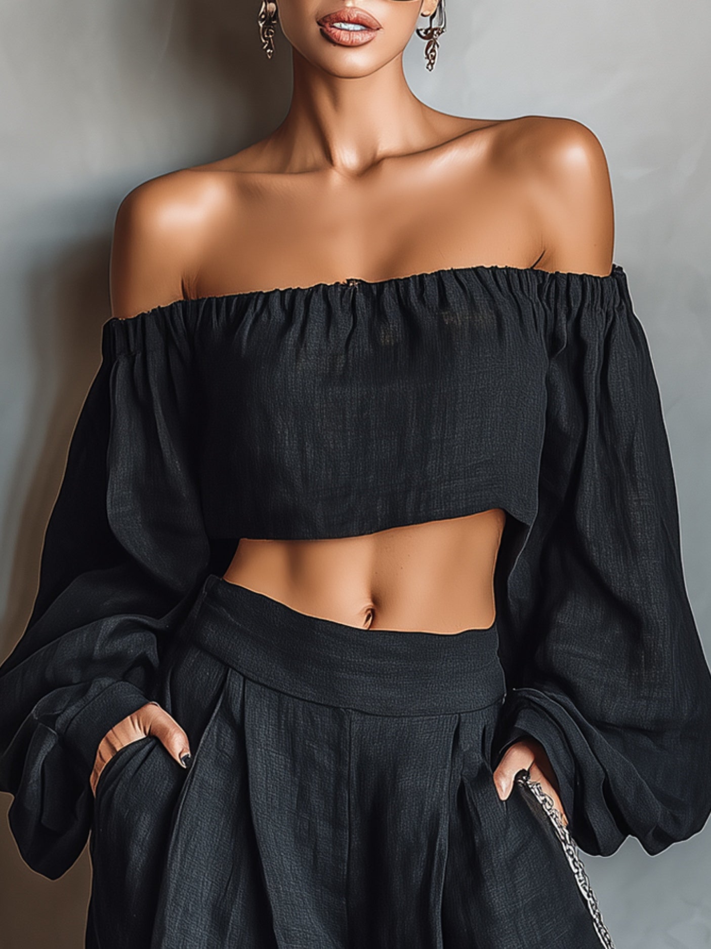 Aisha | Set med axelbandslös topp och vida byxor