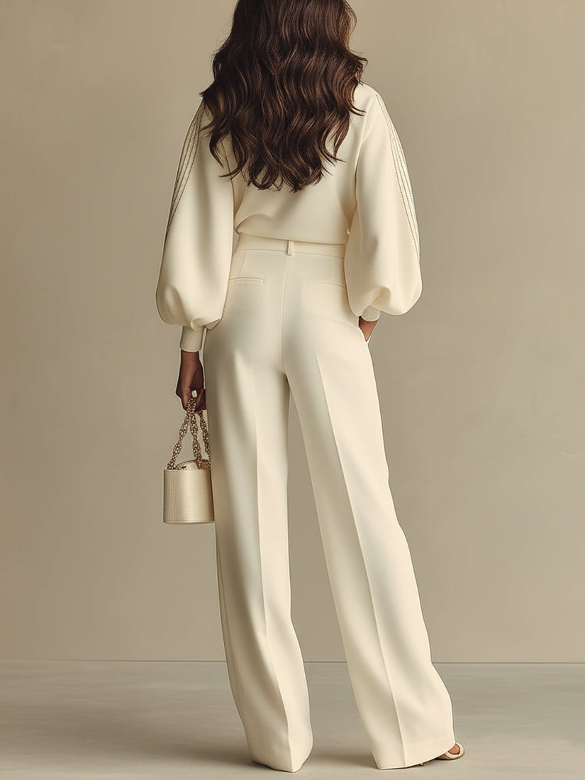 Aisha | Ribbstickat set med vida byxor